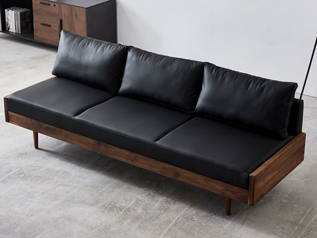 Palermo Leather Sofa – Italian Modern Walnut Three-Seater