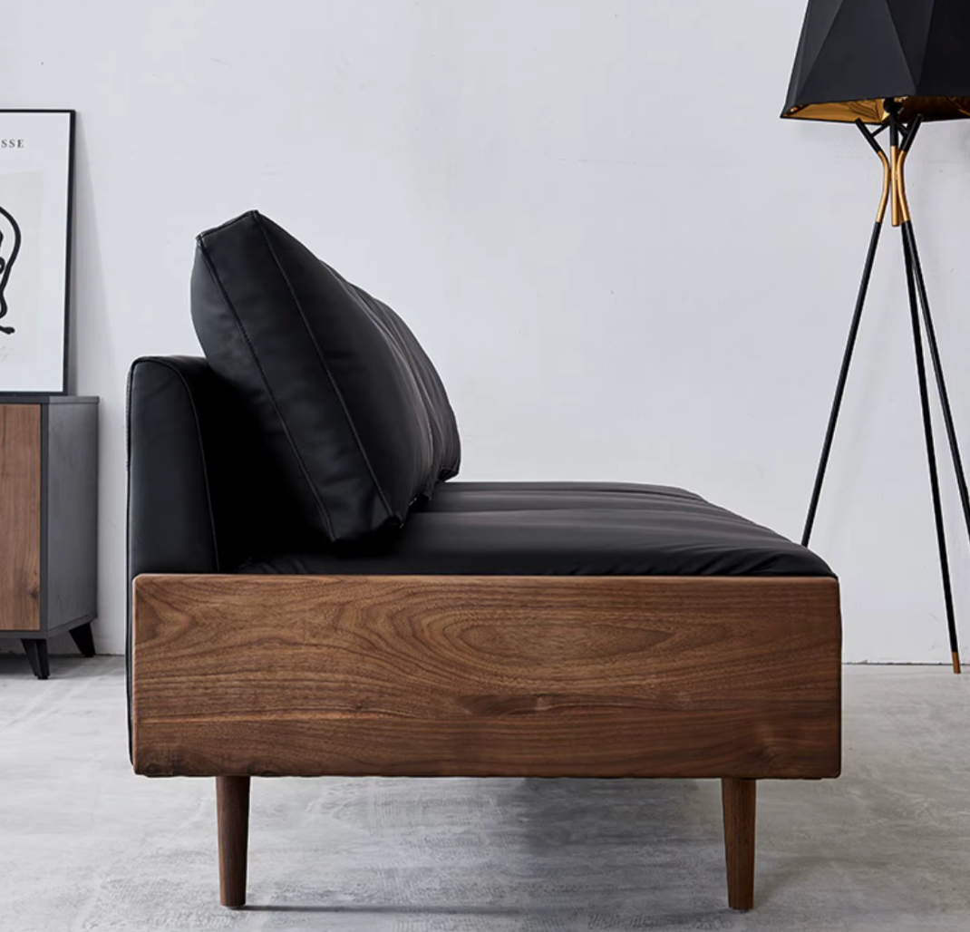 Palermo Leather Sofa – Italian Modern Walnut Three-Seater
