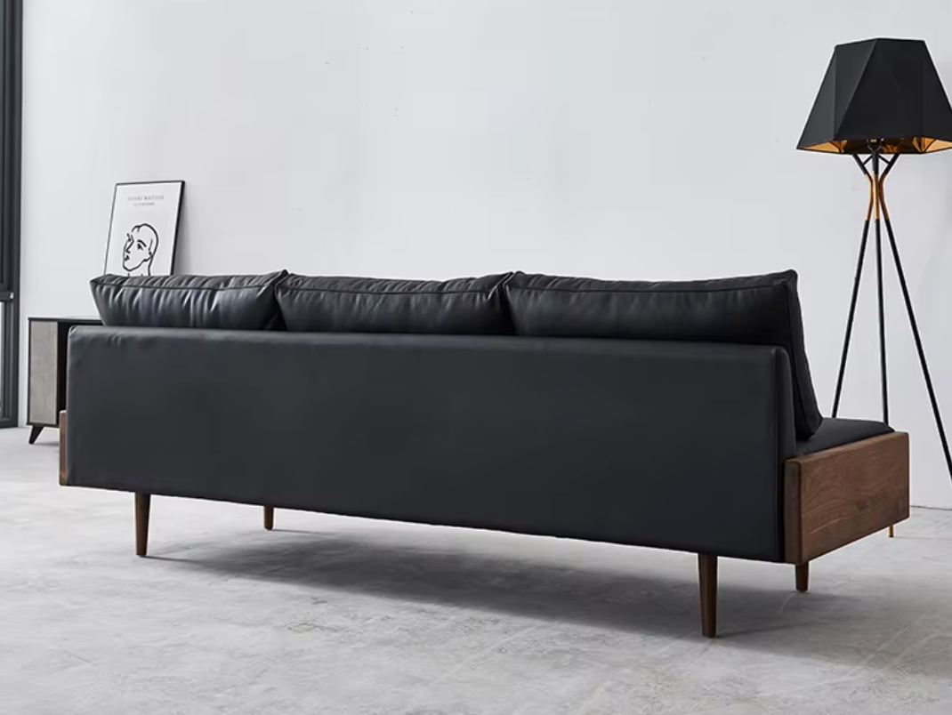 Palermo Leather Sofa – Italian Modern Walnut Three-Seater
